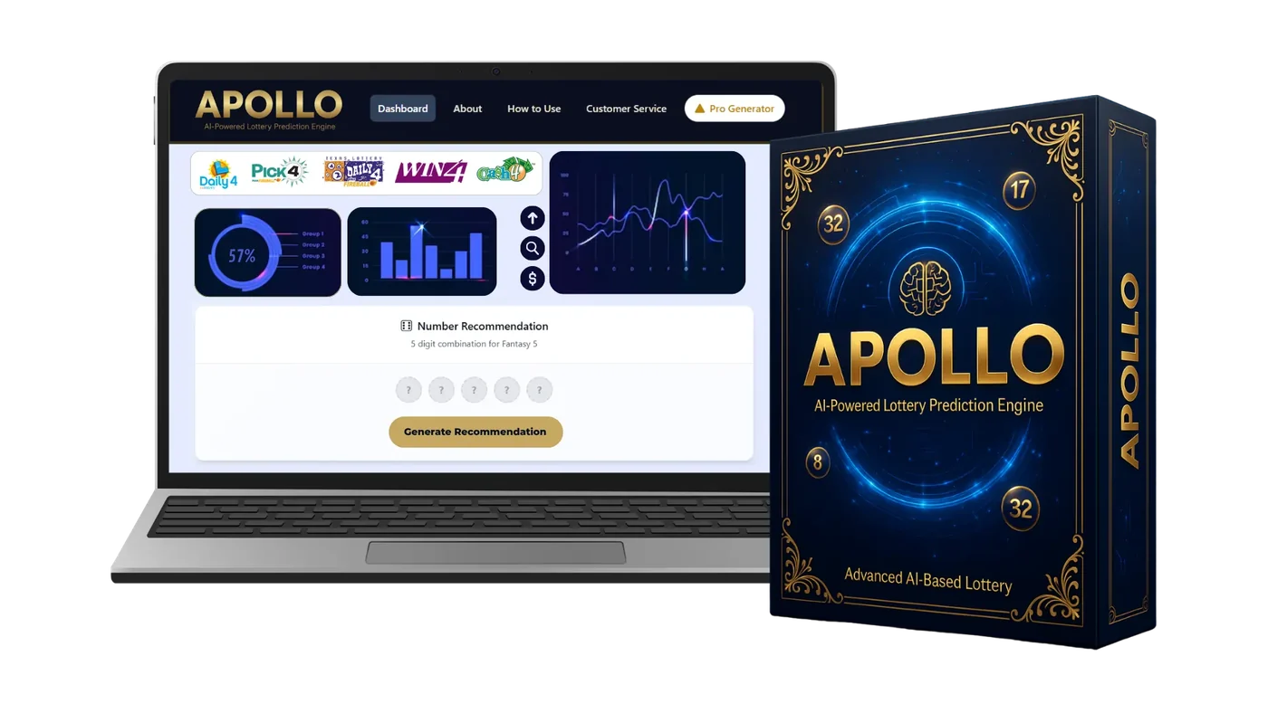 Apollo AI dashboard on a laptop with charts and number recommendation panel